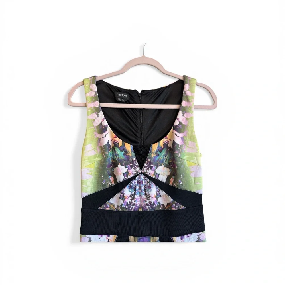 Bebe Floral Cutout Bodycon Dress in Multicolor TieDye Y2K Size Small